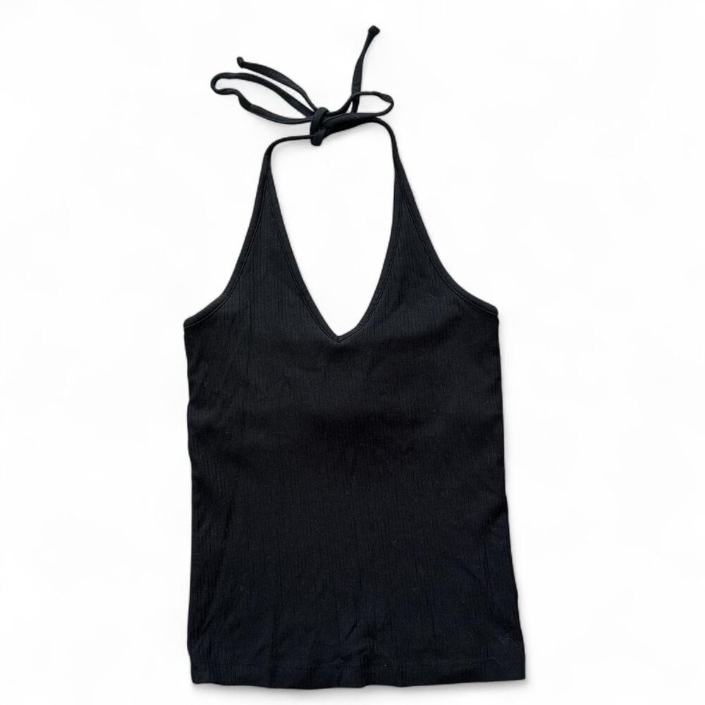 Black Ribbed Halter Top